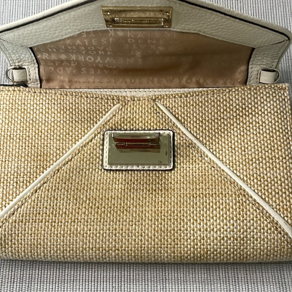 Kate Spade Leather & Crotchet Envelope Clutch Purse White & Tan - Picture 9 of 9